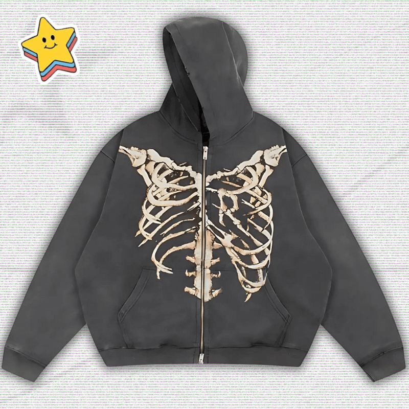 2000s Dark Skeleton Zip Up Hoodie