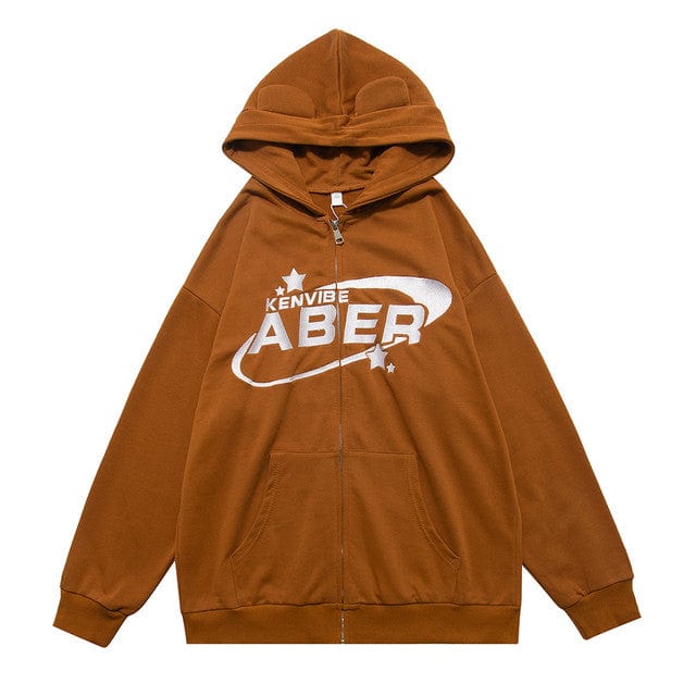 Brown Zip Up Hoodie Y2K