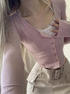 Button Up Long Sleeve Crop Top