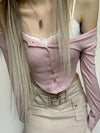 Button Up Long Sleeve Crop Top