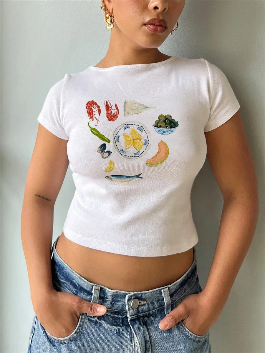 Fruit Prints Cropped T-Shirts Y2K