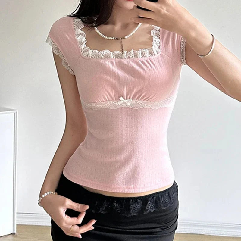 Lace Pink Y2K Shirt