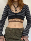 Striped Long Sleeve Y2K Crop Top