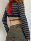 Striped Long Sleeve Y2K Crop Top