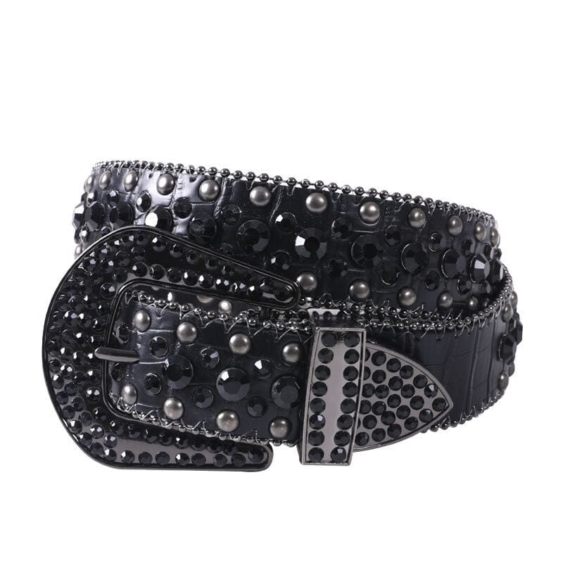 Y2K Black Rhinestone Belt