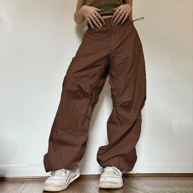 Y2K Brown Parachute Pants