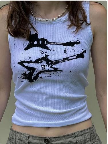 Y2K The Guitar Print Crop Top