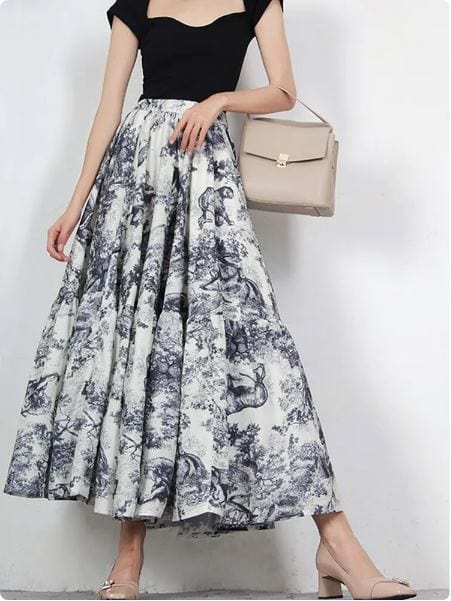 Y2K Vintage Print Long Skirt